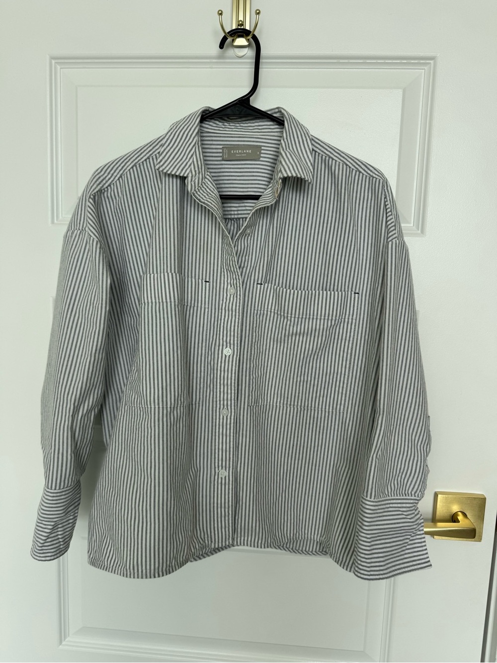 Everlane Gray and White Striped Button-Down Shirt